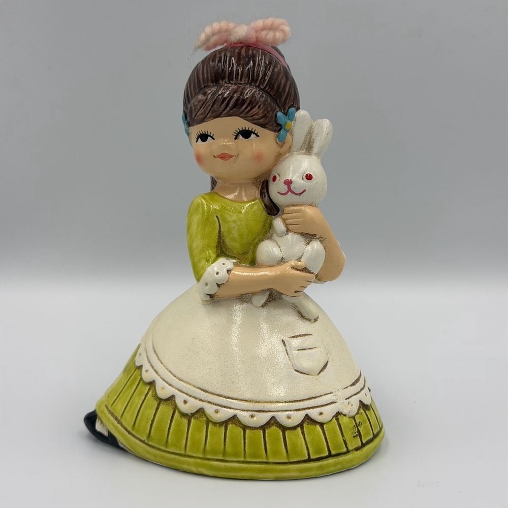 Vintage Japanese Easter Girl Holding White Bunny Rabbit Figurine